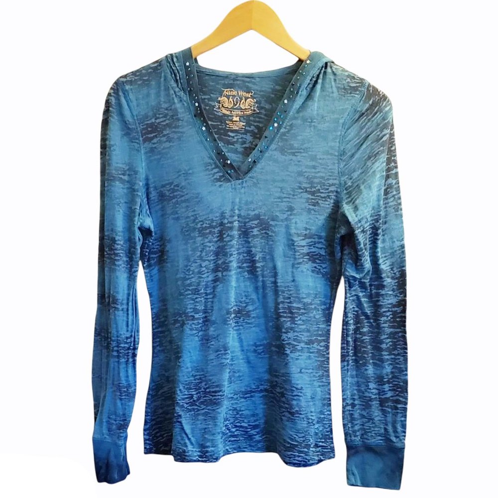Nine West Teal Burnout Hoodie w/Bling